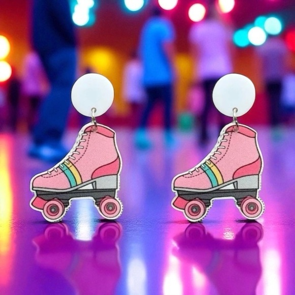 Pink Roller Skate Earrings – 80s Y2K Kawaii Acrylic Dangles - Picture 10 of 10